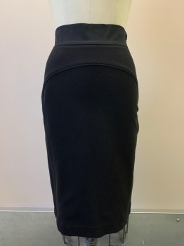 DVF, Black, Cotton, Polyamide, Solid, Pencil Skirt, Stretchy, Curved Piping, Side Zipper