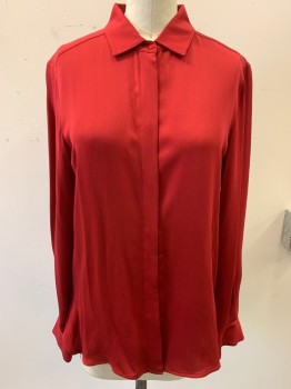 MAX MARA, Ruby Red, Silk, Solid, L/S, Button Front