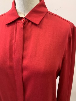 MAX MARA, Ruby Red, Silk, Solid, L/S, Button Front