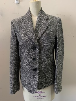 PAUL SMITH, Lt Gray, Black, Wool, 2 Color Weave, Notched Lapel, 3 Buttons, 3 Pockets, Lavender and White Thread