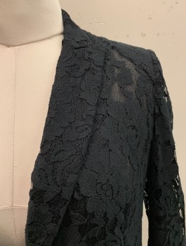 DKNY, Black, Cotton, Nylon, Solid, Floral, Peaked Lapel, 1snap Button, Single Breasted, 2 Pockets,