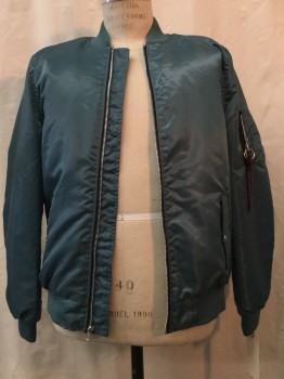 BROOKLYN CLOTH, Slate Blue, Polyester, Solid, Slate Blue, Zip Front, 2 Pockets, Bomber Style