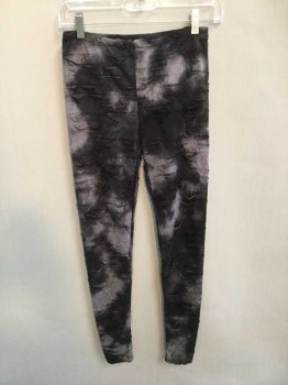 K Too, Gray, Black, Lt Gray, Polyester, Tie-dye, Contemporary, Leggings, Circle Stitch Pattern, Faux Rips