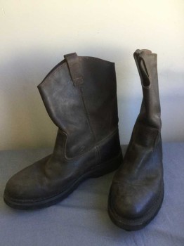 Mens, Cowboy Boots , CAT, Dk Brown, Leather, Solid, 12, Round, Steel Toe, Chunky Toe, Plain/No Embellishment