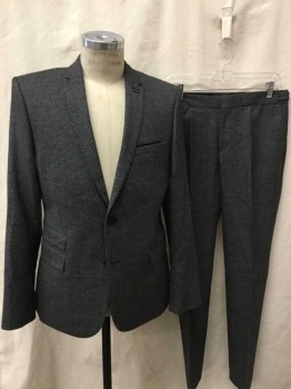 THE KOOPLES, Gray, Black, Wool, Check , Houndstooth, Gray and Black Check, Single Breasted, Notched Lapel, 2 Buttons, 4 Pockets,  Black Satin Trim on Chest Pocket, Slim Fit, Black Lining