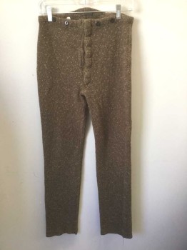 Childrens, Pants 1890s-1910s, MTO, Brown, Beige, Wool, Solid, Ins:28, W:29, Thick Brown Wool with Beige Specks, Button Fly, Suspender Buttons at Outside Waist, Made To Order Reproduction