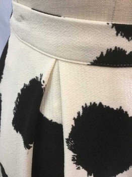 WHO WHAT WEAR, Off White, Black, Polyester, Polka Dots, Abstract , Off White with Large "Fuzzy" Circles Pattern, 2 Large Box Pleats, 1" Waistband, A-Line, Hem Below Knee