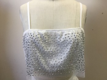 Womens, Dress, Piece 1, N/L, White, Silver, Synthetic, Medium, Cropped Tank Top, Iron on Silver Rhinestones, White Knit Under Layer, Over Layer of Netting and Stones, Vegas Wedding, Hot Night Out