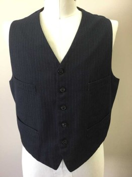 MTO, Navy Blue, Lt Gray, Gray, Wool, Stripes - Pin, Stripes - Chalk , 5 Buttons, 4 Pockets, Matching Back with Adjustable Belt,