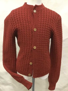 Childrens, Cardigan Sweater, N/L, Dk Red, Acrylic, C 28, Dark Red Knit, Crew Neck, 5 Button Front, Long Sleeves, 1930's