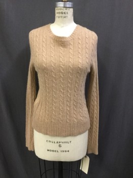 J CREW, Tan Brown, Cashmere, Cable Knit, Crew Neck, Long Sleeves,