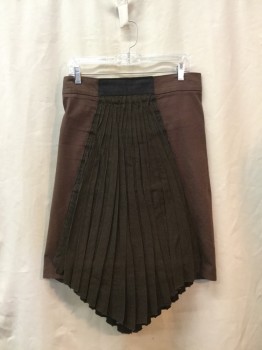 Mens, Historical Fiction Skirt, MTO, Coffee Brown, Dk Brown, Cotton, Solid, Color Blocking, W32-36, Canvas with  Accordion Pleated Center Front, Velcro Closure