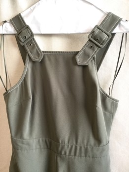 Womens, Overalls, TOP SHOP, Olive Green, Polyamide, Solid, S, White Stitches, 3 Pockets, Zip Back,