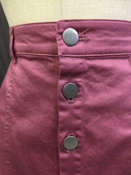 FOREVER 21, Dusty Rose Pink, Cotton, Lycra, Solid, Stretch Cotton Pewter Button Opening Down Center Front,