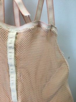 Unisex, Fat Padding, N/L, Beige, Nylon, Spandex, W <38", (Part of 2 Piece Set) Beige Fishnet Over Slightly Darker Beige Mesh Padding, Pants/Bottom Half, Knee Length, with Attached Suspenders, Made To Order
