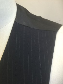 N/L, Navy Blue, Lt Gray, Wool, Stripes - Pin, Navy with Light Gray Pinstripes, 5 Buttons, 4 Pockets, Solid Dark Navy Satin Lining and Back