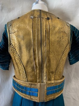 Mens, Historical Fiction Piece 1, MTO , Gold, Leather, Reptile/Snakeskin, C:38, Breast Plate, Made To Order,  Zip Back, Velcro to Hold Belt