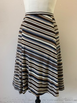 MISSONI, Brown, Beige, White, Gray, Black, Wool, Viscose, Stripes, Knit, Two Pleats, Slight Diagonal Stripes Front, Sides and Back Have Scallop Stripes