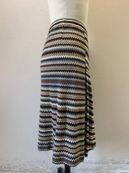 MISSONI, Brown, Beige, White, Gray, Black, Wool, Viscose, Stripes, Knit, Two Pleats, Slight Diagonal Stripes Front, Sides and Back Have Scallop Stripes