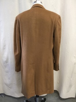 N/L, Camel Brown, Wool, Solid, Notched Lapel, Single-Breasted, 3 Button Closure, 1 Chest Welt Pocket, 3 Besom Pockets, Back Vent, Below the Knee Length, 3 Lined Topstitch Detail