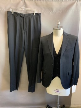 ANTICA SARTORIA, Black, Wool, Solid, 2 Buttons,  Notched Lapel, 3 Pockets,