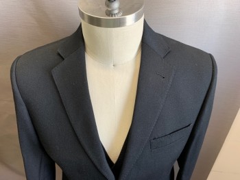 ANTICA SARTORIA, Black, Wool, Solid, 2 Buttons,  Notched Lapel, 3 Pockets,
