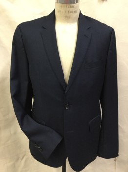 BOSS, Navy Blue, Black, Wool, Solid, Single Breasted, 2 Buttons, Top Stitch, 3 Pockets,
