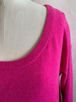 JUICY COUTURE, Fuchsia Pink, Synthetic, Wool, Solid, Scoop Neck, Long Sleeves