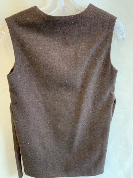 Childrens, Dress, FOX 291, Brown, Wool, Speckled, B:32, Scoop Neck Slvless, 2 Fake Pockets Pleated Front Multi Color Specks  Attached Back Belt