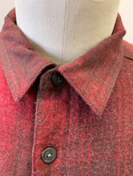 COLUMBIA, Brick Red, Gray, Cotton, Polyester, Plaid, Flannel, Long Sleeves, Button Front, Collar Attached, Gray Plush Furry Lining, 2 Pockets with Button Flap Closure **Says L Inside, Fits Tightly on a Large