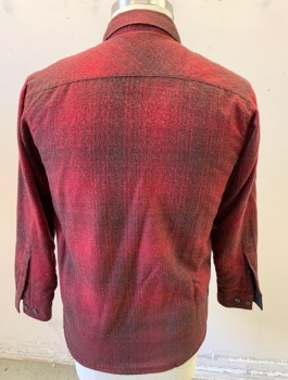 COLUMBIA, Brick Red, Gray, Cotton, Polyester, Plaid, Flannel, Long Sleeves, Button Front, Collar Attached, Gray Plush Furry Lining, 2 Pockets with Button Flap Closure **Says L Inside, Fits Tightly on a Large