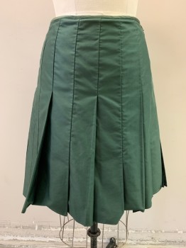 Womens, Skirt, Below Knee, PAUL SMITH, Forest Green, Cotton, Polyamide, Solid, W: 30, Pleated, A-Line, Zip Side