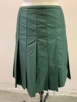 Womens, Skirt, Below Knee, PAUL SMITH, Forest Green, Cotton, Polyamide, Solid, W: 30, Pleated, A-Line, Zip Side
