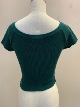 LA HEARTS, Forest Green, Cotton, Polyester, Solid, Short Sleeves, Rib Knit, Scoop Neck with Lacing, Was Taken In, Fits a Size 2