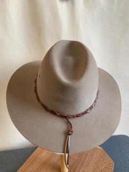 Mens, Cowboy Hat, AKUBRA, Dusty Brown, Fur, Solid, 59, 7 3/8, Felted Fur, Fedora Style, Brown Crocodile Hat Band