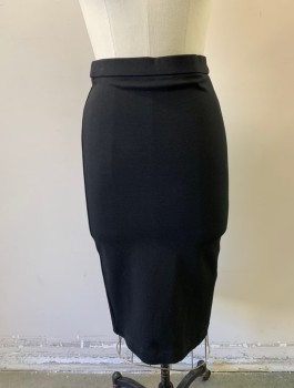 THEORY, Black, Viscose, Polyamide, Solid, Jersey, Pencil Skirt, 1" Wide Self Waistband, Vent at Center Back Hem