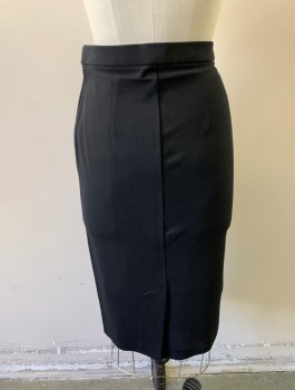THEORY, Black, Viscose, Polyamide, Solid, Jersey, Pencil Skirt, 1" Wide Self Waistband, Vent at Center Back Hem