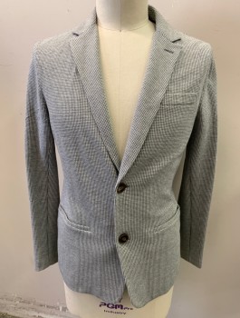 Mens, Sportcoat/Blazer, GIORGIO ARMANI, Gray, White, Cotton, Polyamide, Houndstooth, 42, Jersey, Single Breasted, Notched Lapel, 2 Buttons,  3 Pockets, No Lining