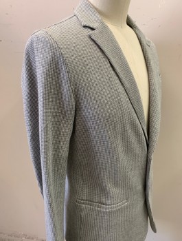 Mens, Sportcoat/Blazer, GIORGIO ARMANI, Gray, White, Cotton, Polyamide, Houndstooth, 42, Jersey, Single Breasted, Notched Lapel, 2 Buttons,  3 Pockets, No Lining