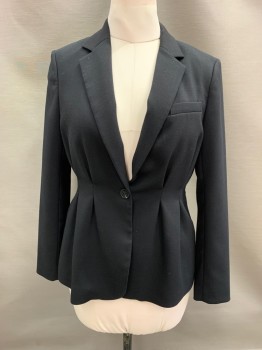 H&M, Black, Polyester, Viscose, Notched Lapel, Single Breasted, 1 Button, Pleated, 1 Pocket
