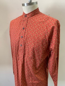 N/L, Brick Red, Tan Brown, Black, Cotton, Calico , L/S, 4 Button Placket, Band Collar, 1 Patch Pocket, Reproduction