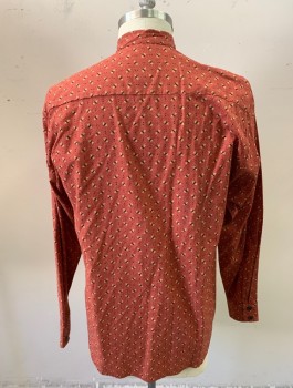 N/L, Brick Red, Tan Brown, Black, Cotton, Calico , L/S, 4 Button Placket, Band Collar, 1 Patch Pocket, Reproduction