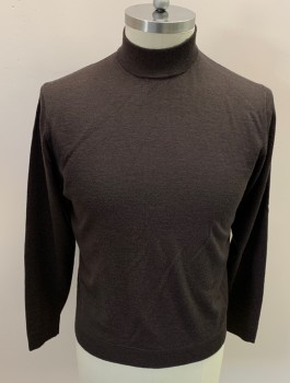 MURANO, Dk Brown, Wool, Solid, Mock Turtle Neck,  L/S, Ribbed Collar & Cuff