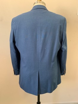 RALPH LAUREN, French Blue, Polyester, Rayon, Heathered, Notched Lapel, Single Breasted, Button Front, 2 Buttons, 3 Flap Pockets, 1 Welt Pckt, Matching Elbow Patches
