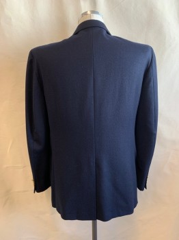 Mens, Blazer/Sport Co, OLIVER HUNT, Navy Blue, Wool, Solid, 42, Single Breasted, 2 Buttons, Notched Lapel, 3 Pockets, 3 Buttons Cuffs, 1 Back Vent