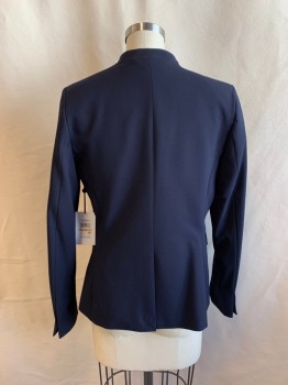 DKNY, Navy Blue, Polyester, Rayon, Solid, Shawl Lapel, 2 Pockets, Single Breasted, 1 Button, 1 Back Vent
