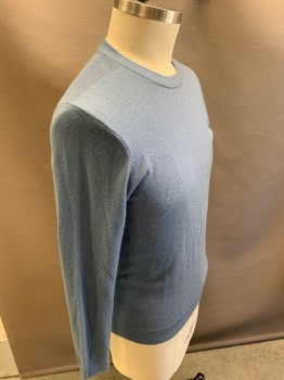THEORY, French Blue, Cashmere, Solid, L/S, CN, Ribbed Shoulders