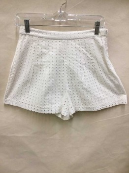 Womens, Shorts, FOREVER 21, White, Cotton, Geometric, S, SHORTS:  White Eyelet W/white Lining,, 4 Pleat Released Front, Side Zip,
