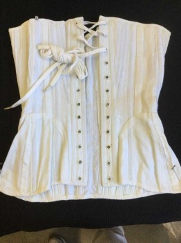 Womens, Historical Fiction Corset, N/L, Off White, Cotton, Floral, W 26, Off White W/self Floral Brocade, Off White Lacing Back, ( Light Brown stained On Front Hem & Bodice Bottom)