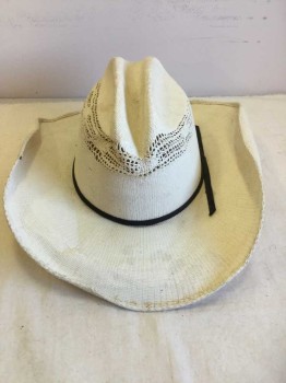 Mens, Cowboy Hat, Pandora, Ivory White, Straw, Perforated Through Road Crown